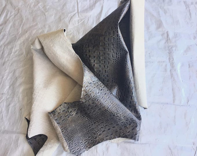 Brown Embossed Gator Leather Cowhide Remnant: Soft, Pliable (36x38, 18x43 inches)  CL382