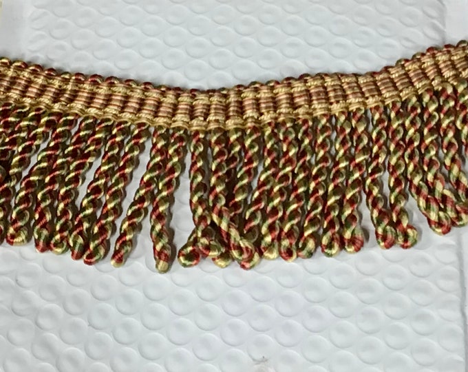18 yards, Green-Gold-Red 3 inch Woven Bullion Frine PRA2B