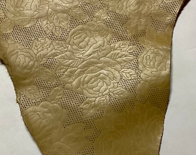 Chamois Brown Laser Cut Perforated Floral Pattern Leather Cowhides. Leather Hides.  Leather.  PER01