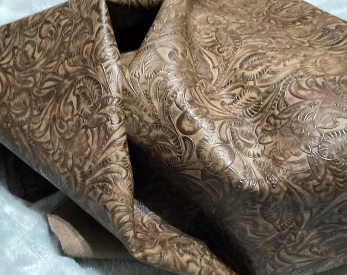 Brown Sugar Embossed Floral Cowhide Leather, 22 sq ft. NC100