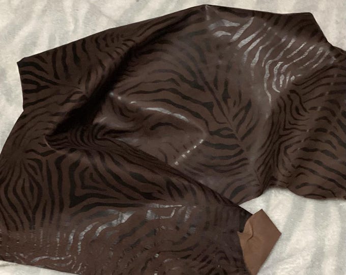 8 square feet Black and Brown Printed Baby Zebra Leather Cowhide Remnant,  CA727