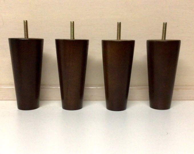 Package of 4 Walnut Finish 6" Wooden Tapered Furniture Legs.  Home Decor.  Sofa Legs. Chair Risers. Chair Legs.  LT6215W
