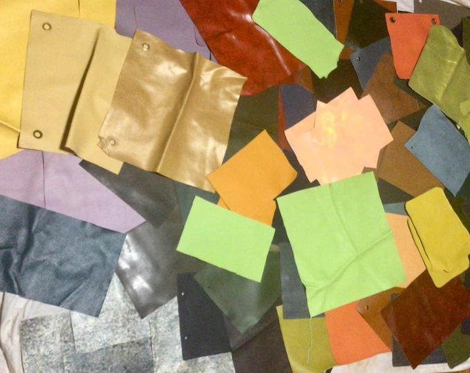101 Pieces, 11 Pounds, of Leather Cowhide Remnants in a Rainbow of Colors and Sizes. Scrap Leather. crafting Leather,  DR1953.