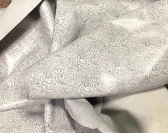 White Printed western Floral Leather Cowhide Remnant. Leather Hide.  Leather Poeces.  CL1710