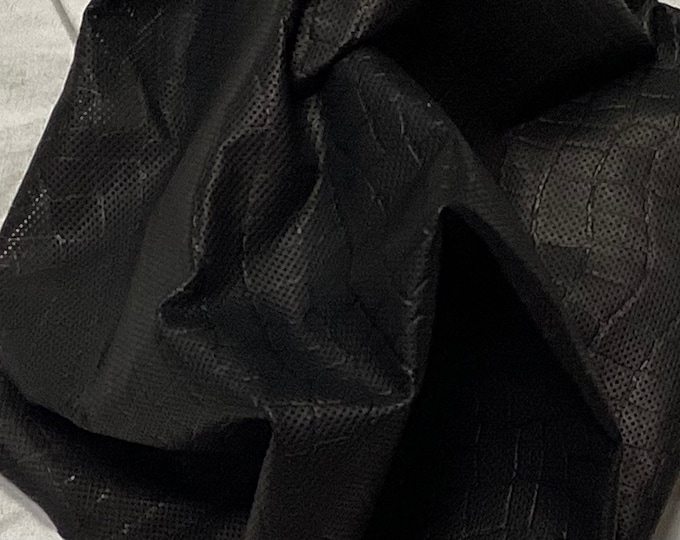 Black Perforated Gator Print Leather Lambskins,  OSM20724