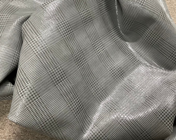 Gray Houndstooth Shimmering Suede Leather Cowhides, Leather.  Garment Leather,  Upholstery Leather.  Leather Hides.  TOWN91