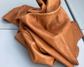Distressed Apricot Brandy Leather Cowhide Sides, Upholstery Crafting Hide. 0726950