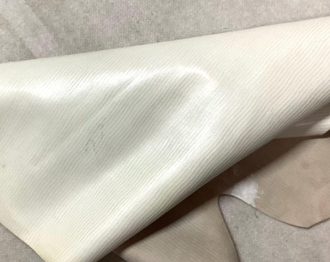 White Embossed Snakeskin Pattern Leather Cowhide Remnant.  LAC32