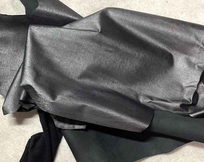 Satin Gunmetal Gray Embossed Leather Cowhide remnant.  LPC40