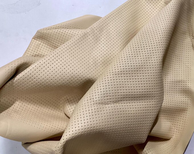 2 Beige Embossed Chain Link Leather Cowhide Panels.  Leather Hides,  Leather Pieces.  TOWN102