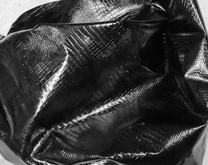 Black Embossed Gator Leather Cowhide  Leather Hide.  LAC111