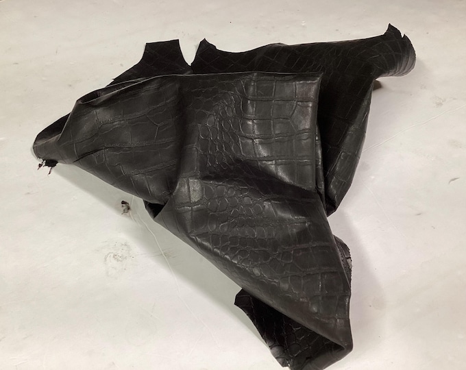 Embossed Black Gator Leather Lambskin.  Leather Hides,  Gifts.  crafting leather,  OSM1139