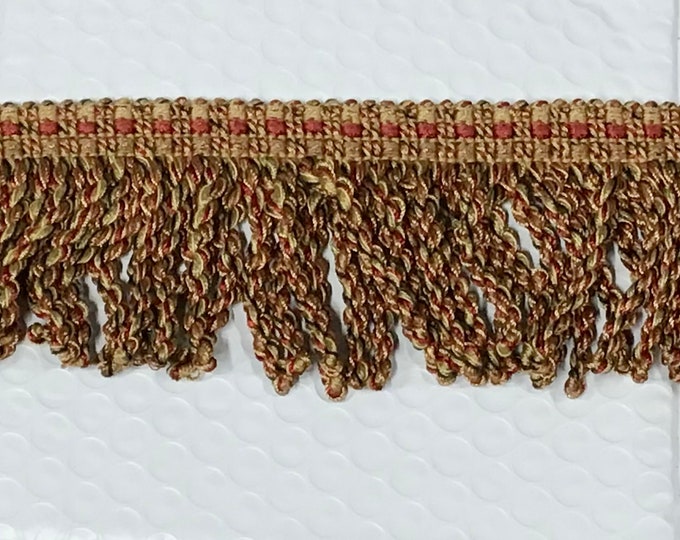 Green,Burgundy, and Tan 3 inch Knitted Bullion Fringe, VNT21