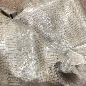 Embossed Croc Leather Cowhide: Gray & Brown Upholstery, 36 sq ft
