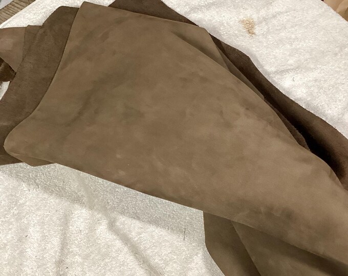 Nubuck Raven Brown Leather Cowhide Partials. Leather Remnants. Leather Hides. TOWN38