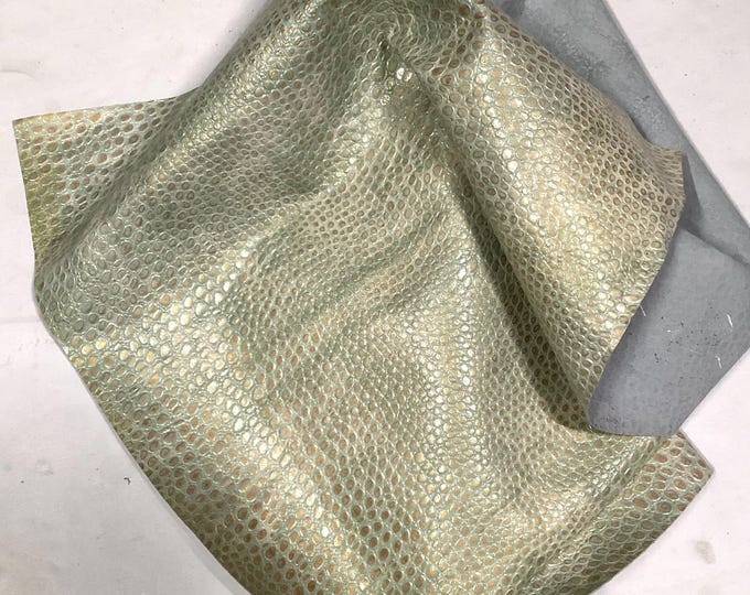 Copper and Cream Embossed Distressed Leather cowhide Remnant,  BR1016