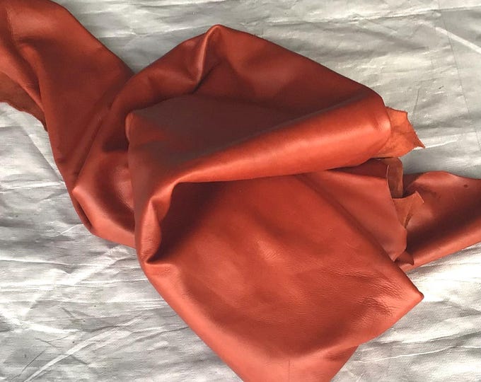 Terra Cotta Orange Leather Cowhides, Upholstery Leather. cowhide.  CL371