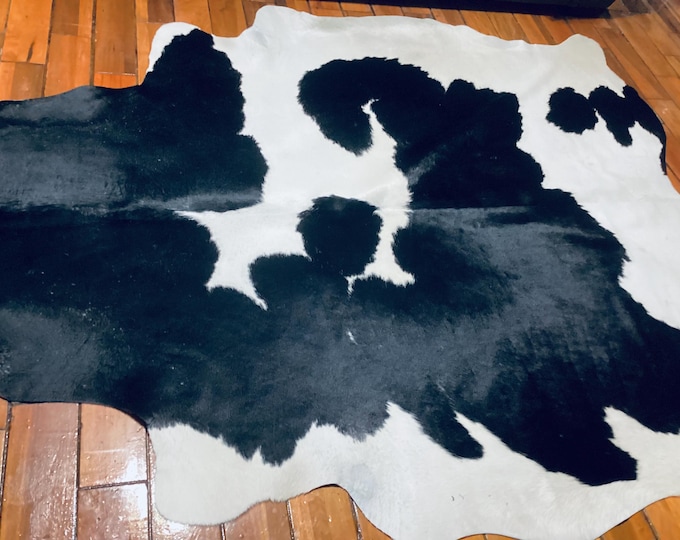 Black and White Hair on Cowhide, Upholstery Leather.  Cowhide Rug. Rugs.  CLHOH14