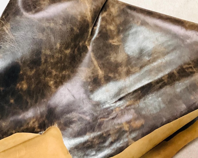 Brown Distressed Leather Cowhide Remnants. LAC61