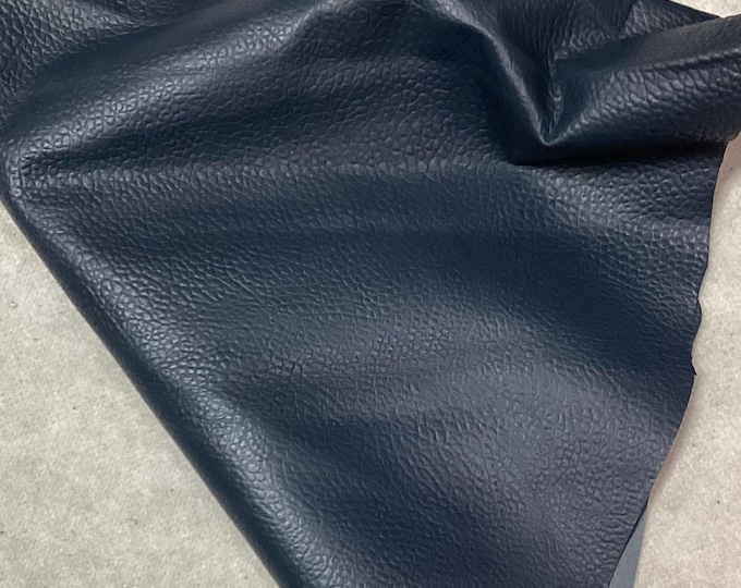 Blue Embossed Pebble Grain Leather Cowhide Remnant. Craft Leather.  LAC102