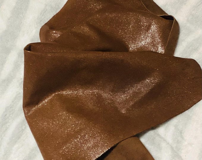 Shimmering Brown Leather Cowhide Remnant.  Crafting Leather.  CL56