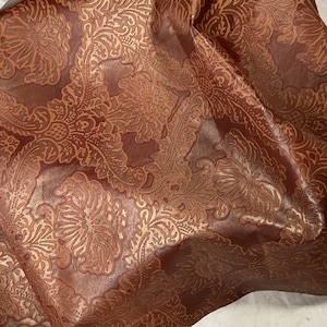 Aniline Royal Cognac Palm Damask Embossed Leather Cowhide Remnants. TOWN10106