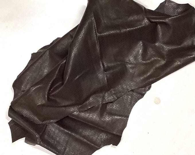 5 square Feet Brown Chevron Printed Pattern Leather Lambskin.  OSM707
