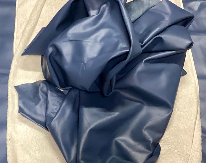 Serenity Blue Leather Cowhide Remnant.  Leather Hide.  Cowhide. Upholstery Leather. Garment Leather,  TOWN3508