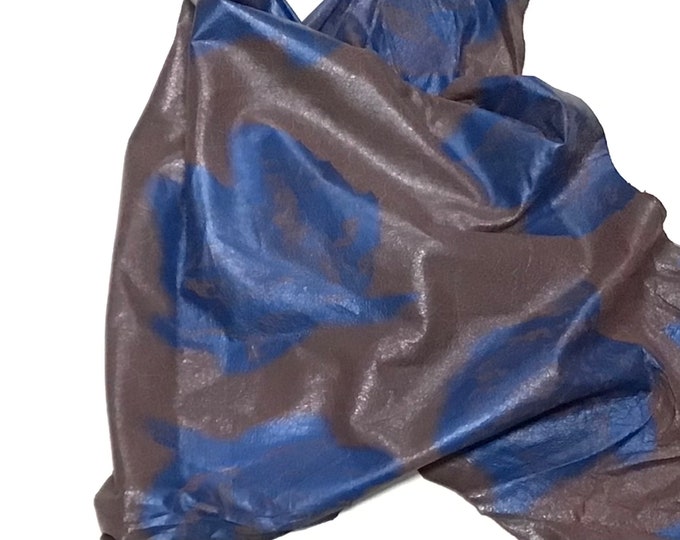 Brown with a blue Printed Maple Leaves Leather Lambskins,  OSM20729