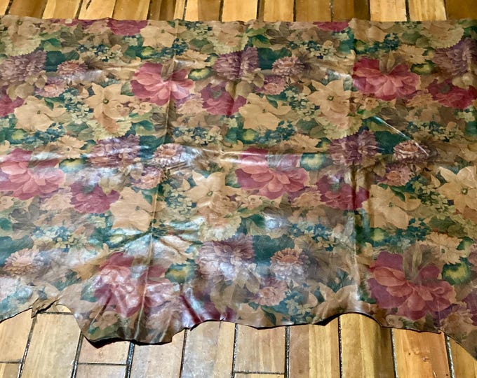 Printed Floral Pattern on Brown Leather Cowhide.  Remnant.  Crafting Leather.  CL32