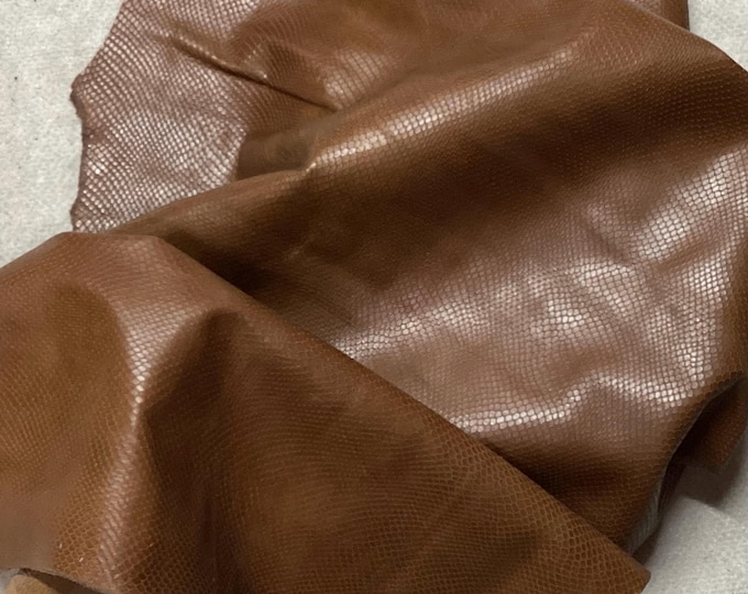 Light Brown Embossed Snakeskin Leather Cowhide Remnant.  LAC94