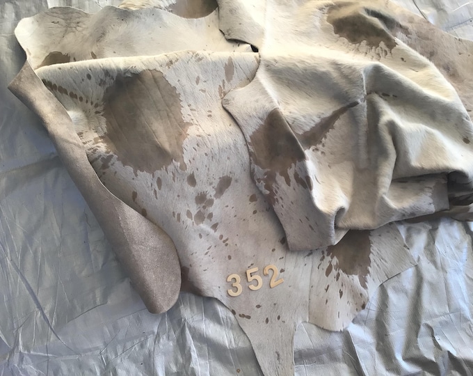 Acid Wash Cowhide Remnant: White & Tan Upholstery Leather Pieces. HOHR352