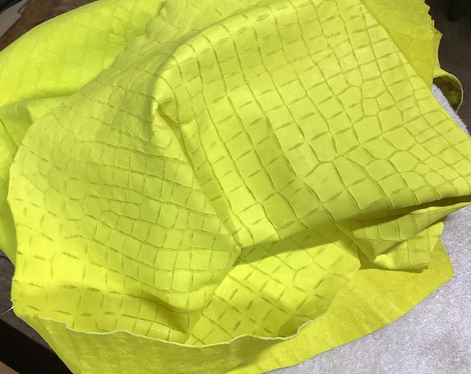 Yellow Embossed Gator Leather Lambskin.  Leather Hide. upholstery Leather.  OSM8603