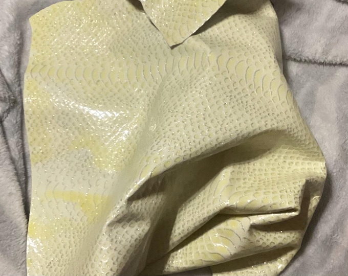 11 square feet yellow Metallic Embossed Snakeskin Leather Cowhide Remnant,  CA733