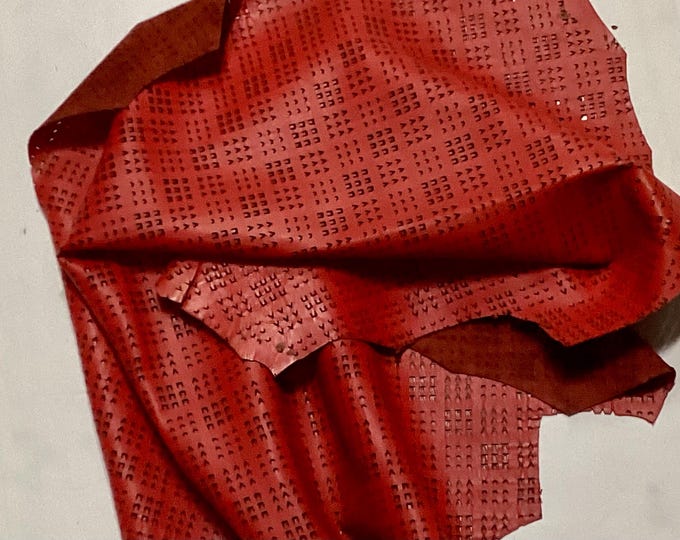 Red Perforated Leather Lambskin. Leather hides. Crafting Leather. Arts and craft. OSM641