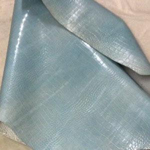 Baby Blue Embossed Gator Italian Leather Cowhide Partials, DD4014 image 1