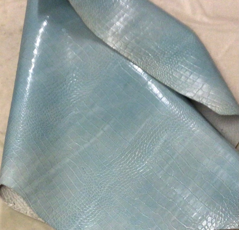 Baby Blue Embossed Gator Italian Leather Cowhide Partials, DD4014 image 1