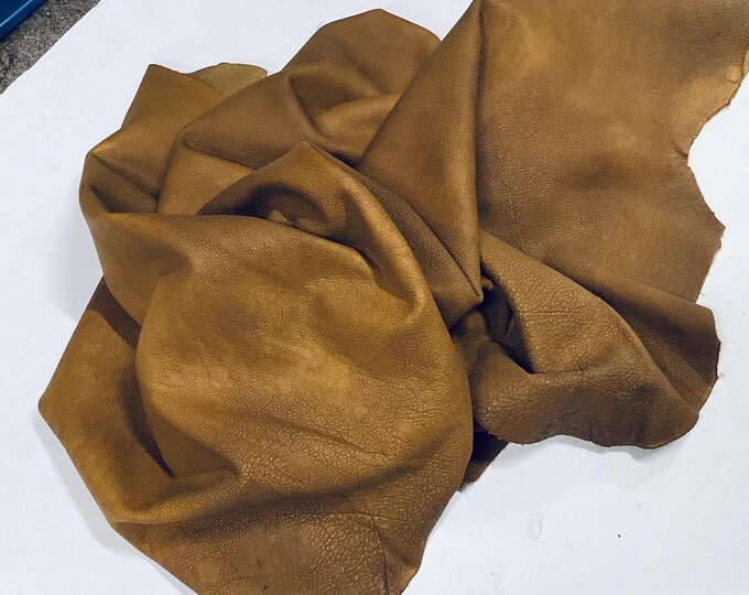Distressed Brownish Orange Leather Cowhide Partial.  Half Hide. Leather Hides. Cowhides. BR879