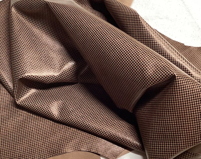 Brown Printed Small Houndstooth Leather Lambskin.  OSM20745