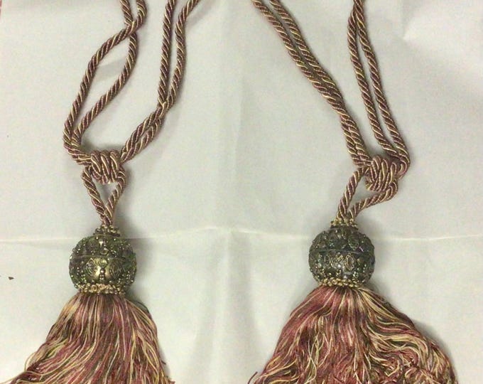 Package of 2 Burgundy,Green, and Gold 30 Inch Tiebacks, 10 Inch Tassels. Drapery Ties. Curtain Tiebacks. Decorative Tiebacks. RJ06