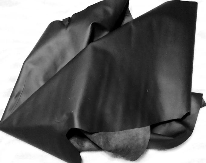 Classic Matte Black Leather Cowhides.  Half Hides, Crafting Leather.  82575