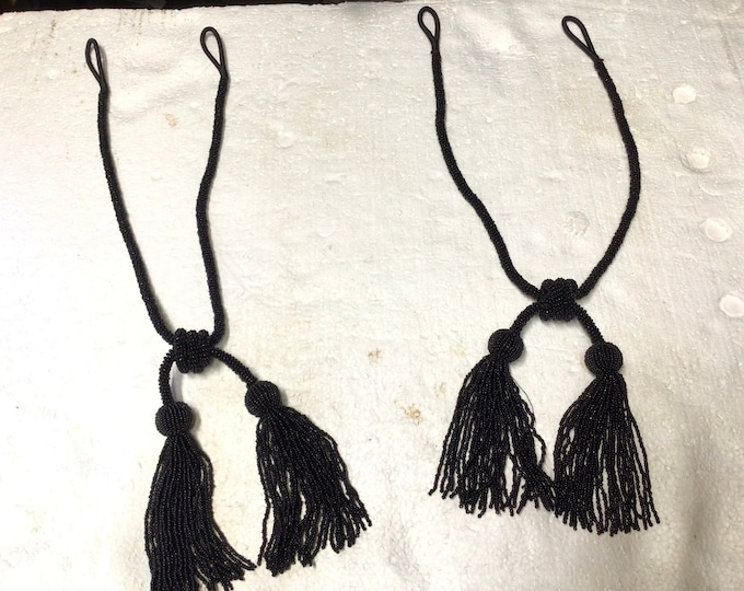 Package of 8 Black Seed Bead Tiebacks for Curtains, Drapes. DW18