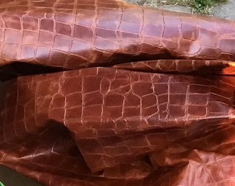 Brown with Orange Tint Embossed Gator Leather Cowhide Remnants.10131