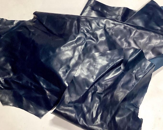 Deep Ocean Blue Leather Cowhide Remnant.   Leather Hide. Cowhide, Leather Pieces. BR875