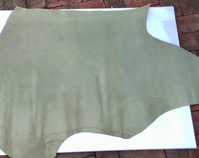 Sage Green Suede Leather Cowhide Remnants.  Chap Leather. Saddlebag Leather. Belt Leather. 3-4 Oz. weight. Wallet Leather. JN100