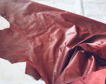 Distressed Maroon Cowhide Leather: Upholstery, Garments, Crafts. CL354