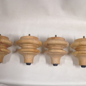 Package of 2 or 4 Unfinished Wooden Furniture Legs, 4 1/4 inch height.  Wooden Legs. Home Decor.  turned Legs.  MR21