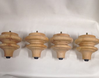 Package of 2 or 4 Unfinished Wooden Furniture Legs, 4 1/4 inch height.  Wooden Legs. Home Decor.  turned Legs.  MR21