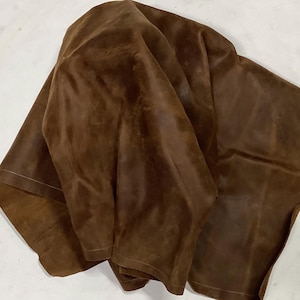 Distressed Western Saddle Brown Leather Cowhide Remnants,  Leather Hides,  Cowhides. Upholstery Leather,  BR850
