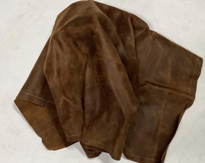 Distressed Western Saddle Brown Leather Cowhide Remnants,  Leather Hides,  Cowhides. Upholstery Leather,  BR850